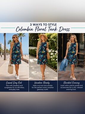 Columbia Navy Floral Dress with Teal & Yellow Accents